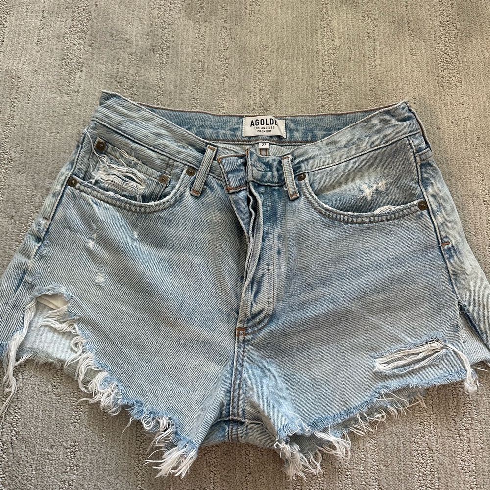 Agolde Women's Frayed Denim Shorts - Light Blue